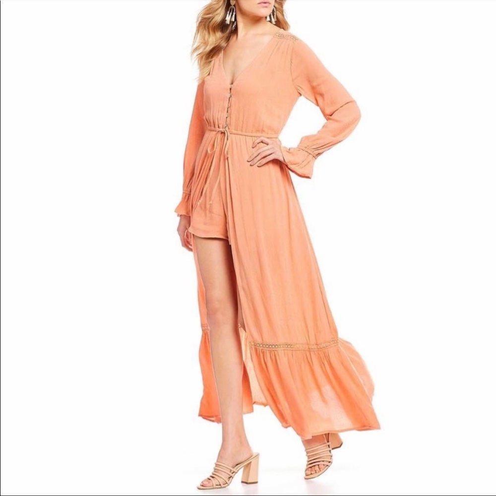 Chelsea & Violet Peach Long Sleeve Romper Dress Size L NEW